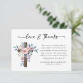 Boho Floral Cross Script begrafenis Bedankkaart (Staand voorkant)