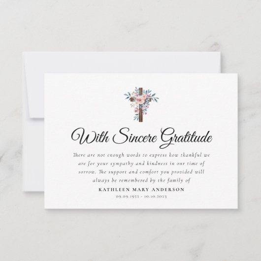 Boho Floral Cross Script begrafenis Bedankkaart (Voorkant)