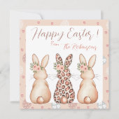 Boho Floral Crown Bunnies Pasen op maat Feestdagenkaart (Voorkant)