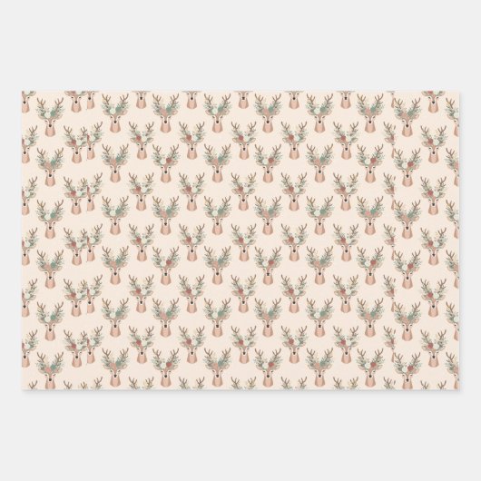 Boho floral crowned reindeer design inpakpapier vel (Voorkant 2)