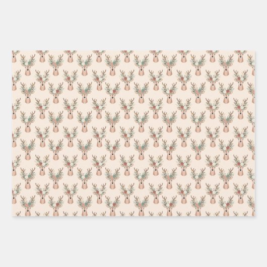 Boho floral crowned reindeer design  inpakpapier vel (Voorkant)