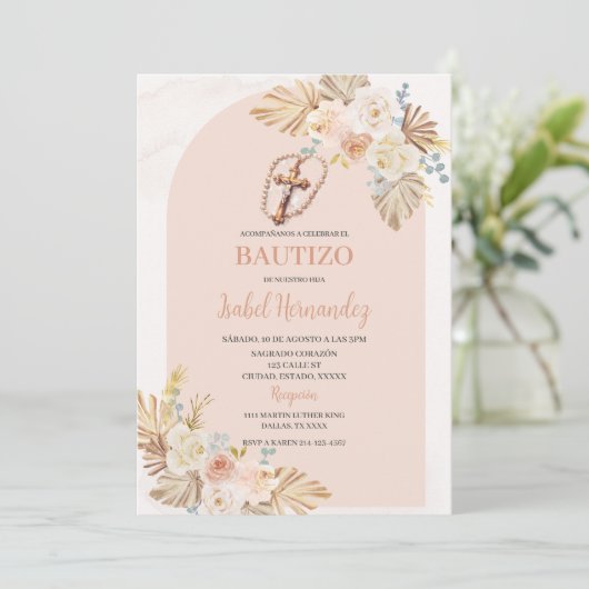 Boho Floral crucifix Bautizo Spaans Kaart (Staand voorkant)