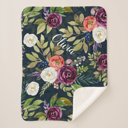 Boho Floral Custom Baby Girl Blanket Sherpa Deken (Voorkant)