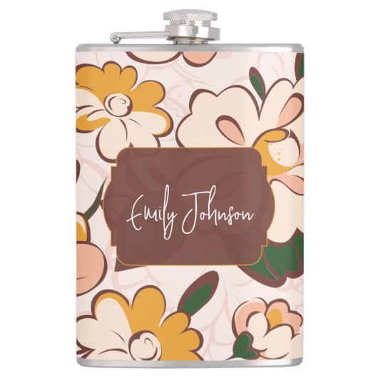 Boho Floral Custom Name Heupfles (Voorkant)