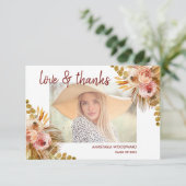 Boho Floral Custom Photo Afstuderen Dank u Bedankkaart (Staand voorkant)