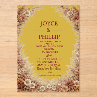 Boho Floral Custom Wedding Invites Cards Acryl Uitnodigingen