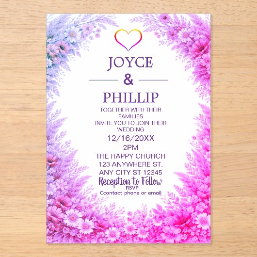 Boho Floral Custom Wedding Invites Cards Acryl Uitnodigingen (Voorkant)