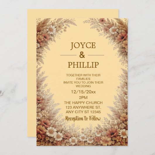 Boho Floral Custom Wedding Invites Cards Kaart (Voorkant / Achterkant)
