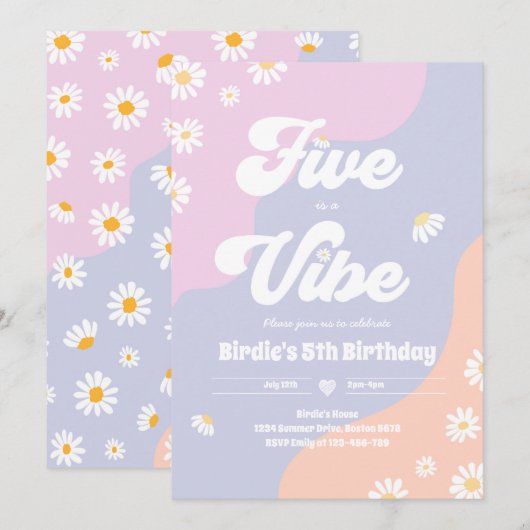 Boho Floral Daisy 5e verjaardag vijf is een vibe Kaart (Voorkant / Achterkant)