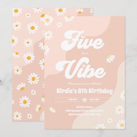 Boho Floral Daisy 5e verjaardag vijf is een vibe Kaart (Voorkant / Achterkant)