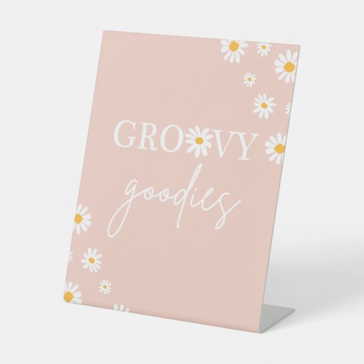 Boho Floral Daisy Groovy Birthday Groovy Goodies Reclamebord Met Voetstuk (Voorkant)