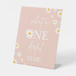 Boho Floral Daisy Groovy Birthday Onederful Year Reclamebord Met Voetstuk