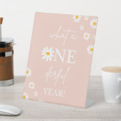 Boho Floral Daisy Groovy Birthday Onederful Year Reclamebord Met Voetstuk (Insitu)