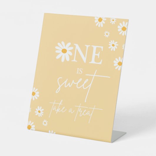 Boho Floral Daisy Groovy Birthday Party Favor Reclamebord Met Voetstuk (Voorkant)