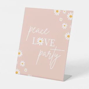 Boho Floral Daisy Groovy Birthday Peace Love Party Reclamebord Met Voetstuk