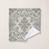 Boho Floral Damask Line Art, Black on Beige Bad Handdoek (Wasdoekje)