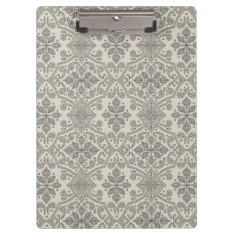 Boho Floral Damask Line Art, Black on Beige Klembord