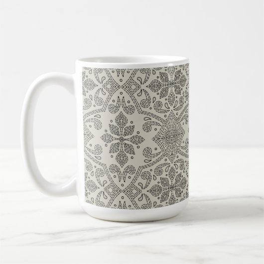 Boho Floral Damask Line Art, Black on Beige Koffiemok (Links)