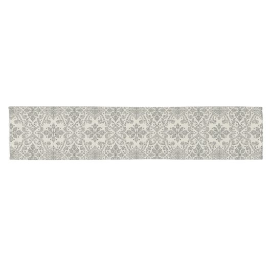 Boho Floral Damask Line Art, Black on Beige Korte Tafelloper (Horizontaal)