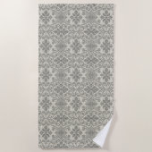 Boho Floral Damask Line Art, Black on Beige Strandlaken (Voorkant)