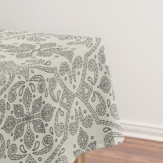 Boho Floral Damask Line Art, Black on Beige Tafelkleed (Voorbeeld)