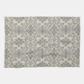 Boho Floral Damask Line Art, Black on Beige Theedoek (Horizontaal)