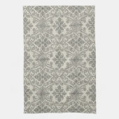 Boho Floral Damask Line Art, Black on Beige Theedoek (Verticaal)