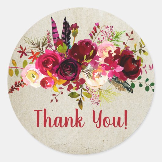 boho floral dank je stickers (Voorkant)