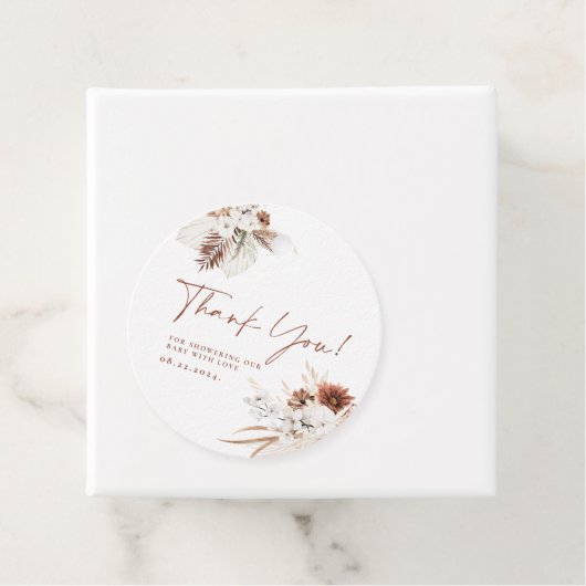 Boho Floral Dank u Baby shower Gift Labels (In situ)