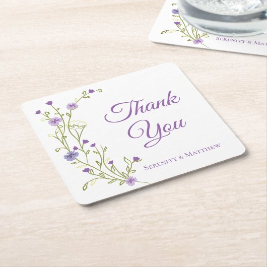 Boho Floral Dank u Paarse Wildflower Wedding Kartonnen Onderzetters (Schuin)