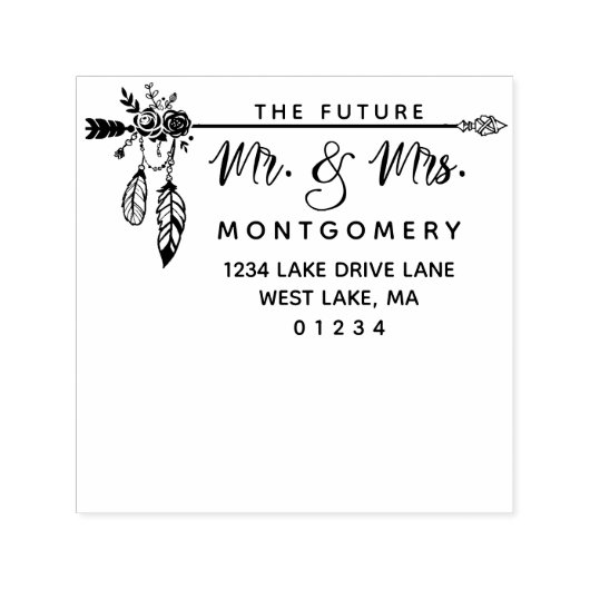 Boho Floral De Toekomst Mr. & Mrs Retouradres Zelfinktende Stempel (Design)