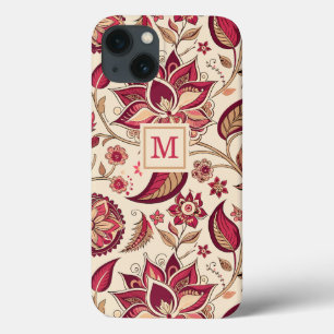 Boho Floral Deep Berry Pink op Crème Monogram Case-Mate iPhone Case