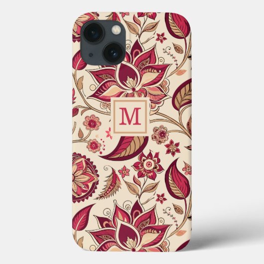 Boho Floral Deep Berry Pink op Crème Monogram Case-Mate iPhone Case (Achterkant)