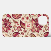 Boho Floral Deep Berry Pink op Crème Monogram Case-Mate iPhone Case (Achterkant (horizontaal))
