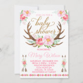 Boho Floral Deer Antler Baby shower Uitnodiging (Voorkant)