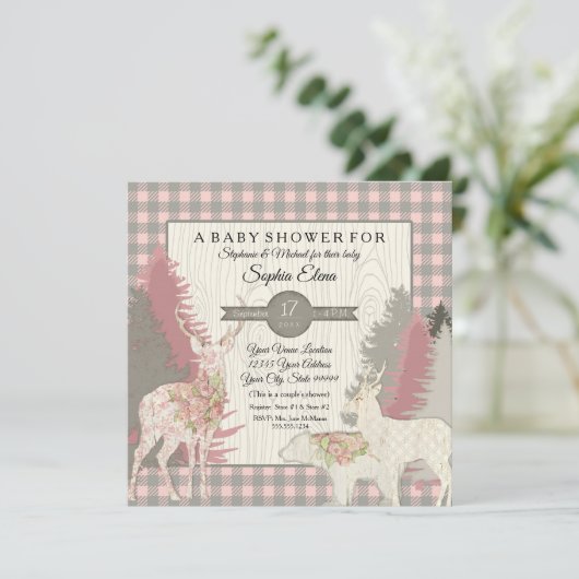 BOHO Floral Deer Beer Woodland Forest Pset Girl Kaart (Staand voorkant)