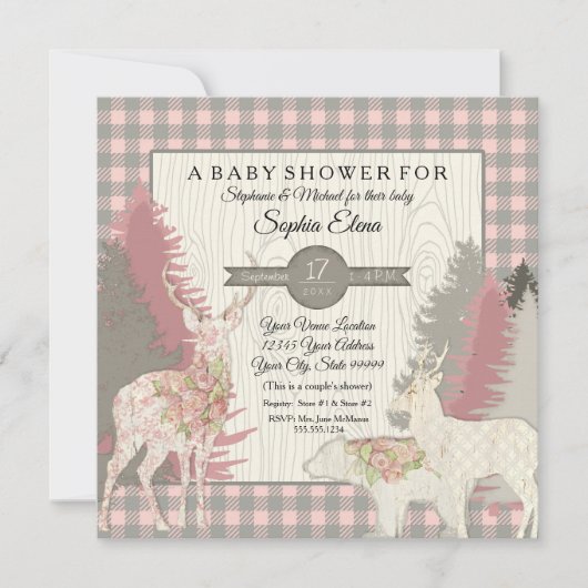 BOHO Floral Deer Beer Woodland Forest Pset Girl Kaart (Voorkant)