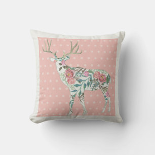 BOHO Floral Deer w Antlers Dot Pattern Kussen