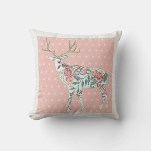 BOHO Floral Deer w Antlers Dot Pattern Kussen (Voorkant)