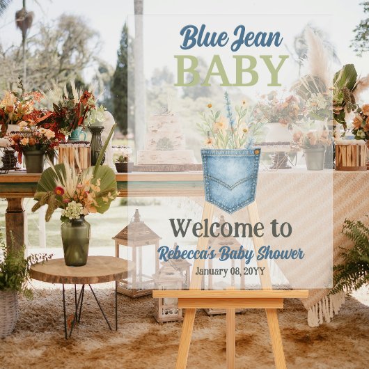 Boho Floral Denim Blue Jean Baby shower Welkom Acryl Bord
