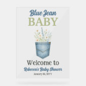 Boho Floral Denim Blue Jean Baby shower Welkom Acryl Bord (Voorkant)