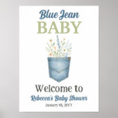 Boho Floral Denim Blue Jean Baby shower Welkom Poster (Voorkant)