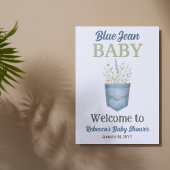 Boho Floral Denim Blue Jean Baby shower Welkom Poster