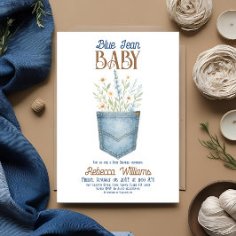 Boho Floral Denim Boy Blue Jean Baby shower Kaart