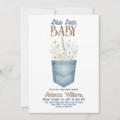 Boho Floral Denim Boy Blue Jean Baby shower Kaart (Voorkant)