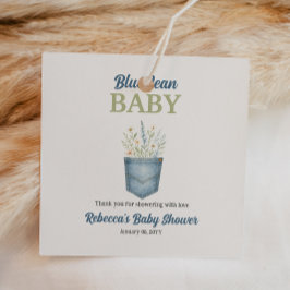 Boho Floral Denim Pocket Blue Jean Baby shower Bedankjes Labels