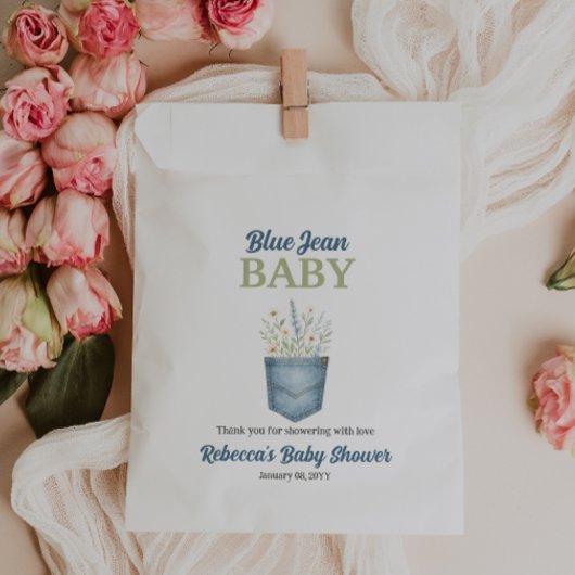 Boho Floral Denim Pocket Blue Jean Baby shower Bedankzakje