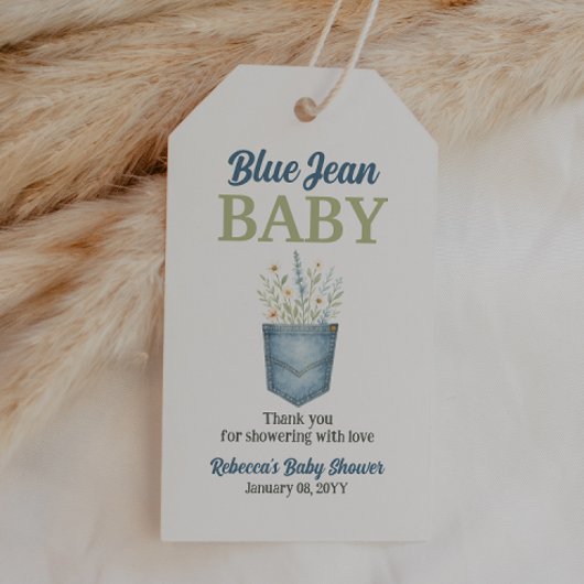 Boho Floral Denim Pocket Blue Jean Baby shower Cadeaulabel