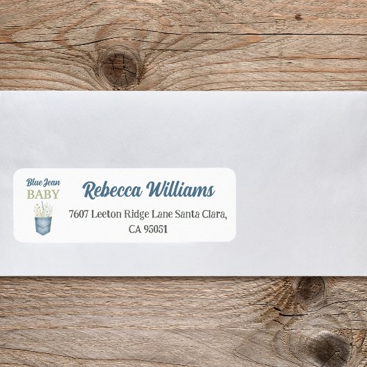 Boho Floral Denim Pocket Blue Jean Baby shower Etiket