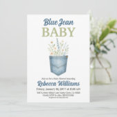 Boho Floral Denim Pocket Blue Jean Baby shower Kaart (Staand voorkant)